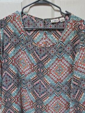 Cato Scoop Neck Tunic in Mint, Coral & Navy Geometric Print